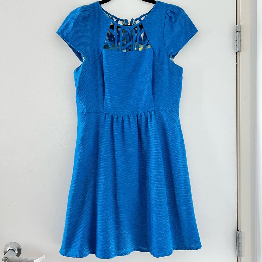 Royal blue laser cut Maeve dress with pockets